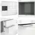 Vladon Metro V2 Highboard weiß hochglanz, Einsatz Eiche Natur, mit LED (Metro V2)