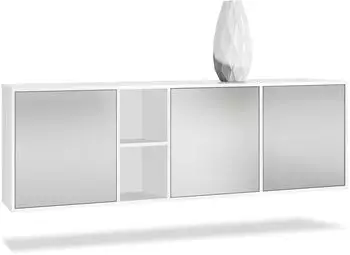 Vladon Cuba Sideboard 3 T&uuml;ren, 2 offene F&auml;cher, wei&szlig; matt/hellgrau seidenmatt (182x53x35cm)