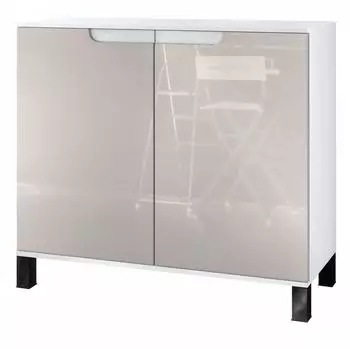 Vladon Sylt V3 Kommode 2 T&uuml;ren, wei&szlig; matt / sandgrau hochglanz, 92,5x84,5x35cm (50029032)