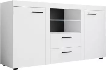 Mirjan24 Rumba Kommode mit LED-Beleuchtung, Glasregal, weiß (Rumba)