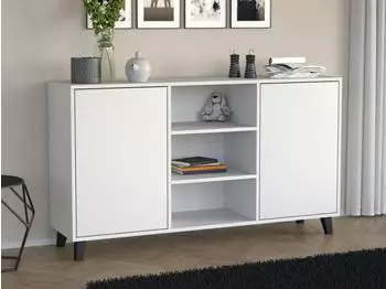 Beautysofa Home 2D2P Sideboard 2 Türen, 2 offene Regale, weiß, Push-to-Open, 150x85x40cm
