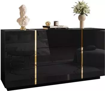 Lookway Onyx Sideboard mit Schubladen, schwarz hochglanz, 158cm (800001542707)