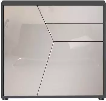 Vladon Benny Kommode 2 T&uuml;ren 2 Schubladen, schwarz matt/sandgrau hochglanz (79x74x36cm)