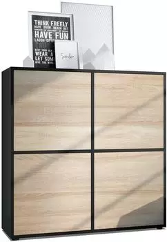 Vladon Cuba V2 Highboard, schwarz matt / Eiche s&auml;gerau, 104x105,5x35,5cm