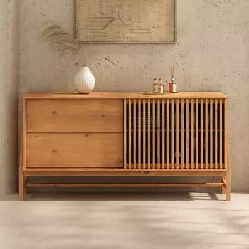 Idimex Adamo Sideboard 145cm Massivholz, Eiche, Lamellenschiebet&uuml;r