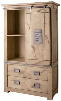 Massivmoebel24 Railway Highboard Mangoholz massiv whitewash 90x45x150cm (09-330-772-2012)