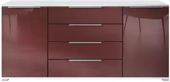Vladon Linio V2 Sideboard 2 T&uuml;ren & 4 Schubladen, wei&szlig; matt/bordeaux hochglanz, 166,5x75,5x35cm