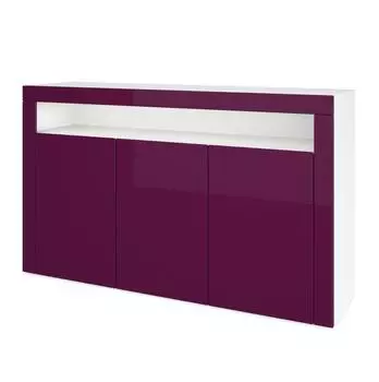 Vladon Valencia Sideboard 3 T&uuml;ren, wei&szlig; matt/Brombeer hochglanz, 155x92x40cm (800000661296)