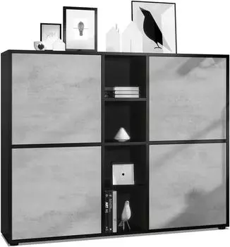 Vladon Cuba V3 Highboard 12 F&auml;cher, Beton Oxid Optik, 130,5x105,5x35,5cm (800000573764)