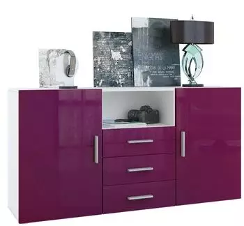 Vladon Skadu Sideboard 2 T&uuml;ren, 3 Schubladen, wei&szlig; matt/Brombeer hochglanz (138,5x71,5x35cm)