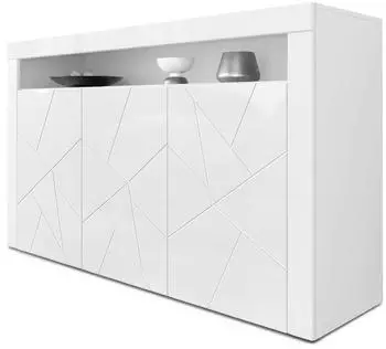 Vladon Valencia Sideboard wei&szlig; matt/hochglanz mit 3D-Struktur, 3 T&uuml;ren (155x92x40cm)