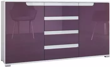 Vladon Sylt V1 Sideboard 2 T&uuml;ren, 4 Schubladen, brombeer/wei&szlig; hochglanz (50001745)