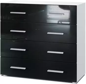 Vladon Pavos Kommode 4 Schubladen, wei&szlig; matt/schwarz Hochglanz, 76x72x35cm