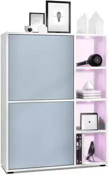 Vladon Cuba Highboard 2 T&uuml;ren, 4 offene F&auml;cher, RGB LED, wei&szlig; matt/Denim matt (800000584429)