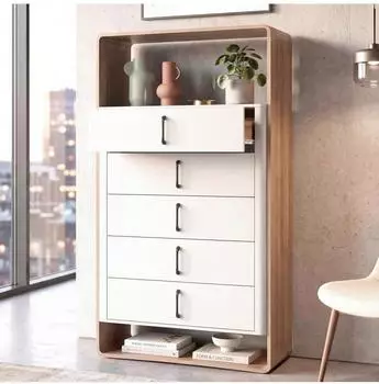 MCW Highboard P43 5 Schubladen, MDF, Wotan-Eiche-Optik, wei&szlig; (101118)