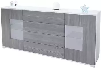 Vladon Gr&ouml;mitz V2 Sideboard 2 T&uuml;ren, 4 Schubladen, wei&szlig; matt/Avola-Anthrazit (50000135)