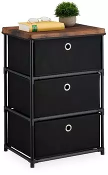 Relaxdays Kommode 3 Stoffschubladen, Holzoptik, 65x43x33cm (10050558)