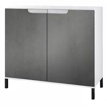 Vladon Sylt V3 Kommode 2 T&uuml;ren, wei&szlig; matt / Beton Dunkel Optik, 92,5x83,5x35cm (50029063)