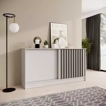 Beautysofa Horizon Kommode mit 2 Schiebetüren, Lamellen, 160cm, weiß/schwarz