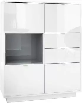 Vladon Metro Highboard 4 Türen, 2 Schubladen, grau hochglanz (103x123x37,5cm)