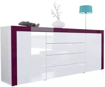 Vladon La Paz Sideboard 2 Türen, 4 Schubladen, weiß/brombeer hochglanz, 167x72x35cm