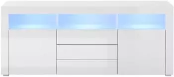 HBZ Meble WATERFORD Sideboard weiß hochglanz, LED-Beleuchtung, 3 Schubkästen