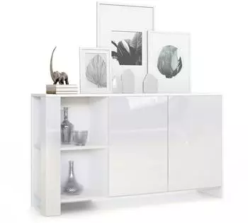 Vladon Canto Sideboard 2 Türen, 6 Fächer, weiß matt / weiß Hochglanz (143x81x36cm)