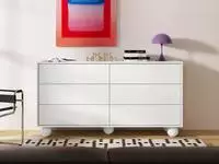KOMMODE Adel mit 6 Schubladen und runden F&uuml;&szlig;en, 154 cm, Griffloss, Wei&szlig;