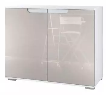 Vladon Sylt V3 Kommode 2 T&uuml;ren, wei&szlig; matt / sandgrau hochglanz, 92,5x75,5x35cm (50029018)