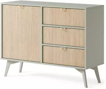 Masseno Foresta Kommode 3 Schubladen 1 Tür, hellgrün/kieferfarben, 106x38x80cm (KSZD106)