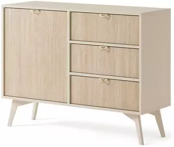 Masseno Foresta Kommode 3 Schubladen, 1 Tür, beige, 106x38x80cm (KSZD106)
