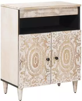 vidaXL Sideboard mit Tür, Massivholz Mango, weiß, 60x33,5x75cm (4018393)