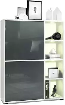 Vladon Cuba Highboard 2 Türen, 4 offene Fächer, RGB LED, weiß matt/grau hochglanz (800000584395)