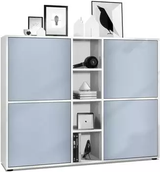 Vladon Cuba V3 Highboard 12 F&auml;cher, wei&szlig; matt/denim matt, 130,5x105,5x35,5cm