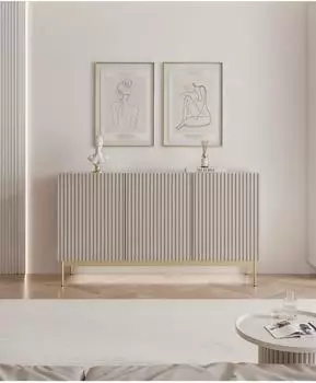 Selsey Linearis Sideboard 138cm, 3 Türen mit LED, Kaschmirgrau (LINEARIS)