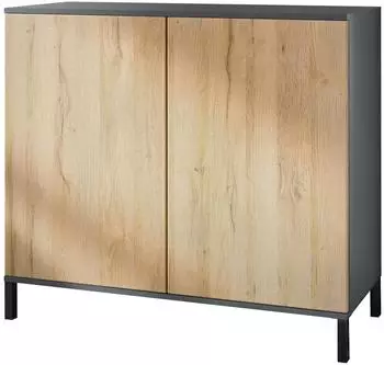 Vladon Skadu V3 Kommode 2 T&uuml;ren, anthrazit matt / Eiche Natur, 92,5x83,5x35cm (50028839)