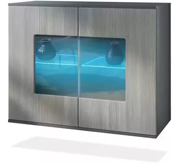 Vladon Gr&ouml;mitz V3 Kommode mit 2 Glast&uuml;ren und RGB-Beleuchtung, Avola-Anthrazit, 92,5x73,5x35cm (50028604)
