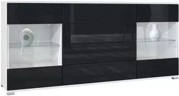 Vladon Sideboard Bari V2 2 T&uuml;ren, 4 Schubladen, wei&szlig; matt/schwarz hochglanz, 166,5x75,5x35cm (Bari V2)