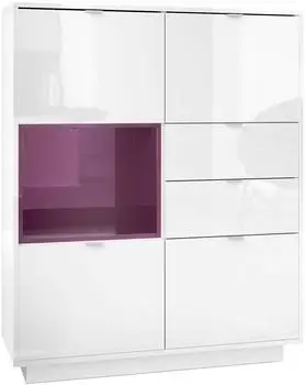 Vladon Metro Highboard 4 T&uuml;ren, 2 Schubladen, Wei&szlig;/Brombeer Hochglanz (103x123x37,5cm)