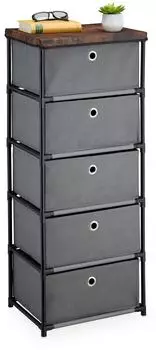 Relaxdays Kommode 5 Stoffschubladen, Holzoptik, 105x43x33cm, grau/braun (10050558)