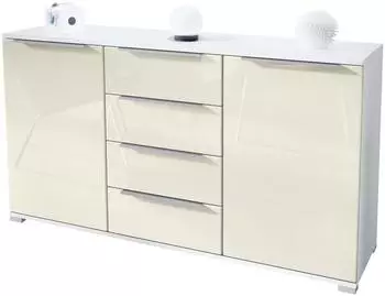 Vladon Linio V1 Sideboard mit 2 T&uuml;ren und 4 Schubladen, wei&szlig; matt/creme hochglanz (50027779)