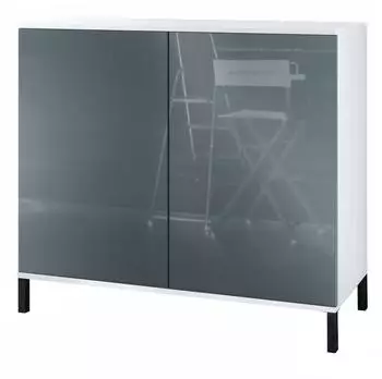 Vladon Skadu V3 Kommode 2 T&uuml;ren, wei&szlig; matt / grau hochglanz, 92,5x83,5x35cm