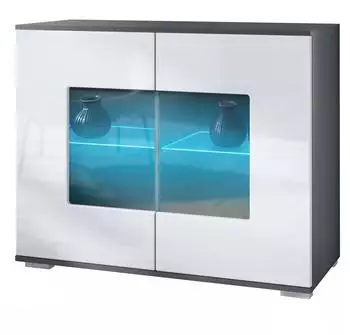 Vladon Gr&ouml;mitz V3 Kommode mit 2 Glast&uuml;ren, RGB-Beleuchtung, anthrazit matt/wei&szlig; hochglanz (50028576)
