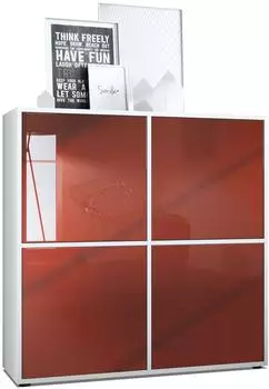 Vladon Cuba V2 Highboard, wei&szlig; matt / bordeaux hochglanz, 104x105,5x35,5cm (50009392)