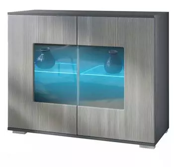 Vladon Gr&ouml;mitz V3 Kommode mit 2 Glast&uuml;ren, RGB-Beleuchtung, anthrazit matt/Avola-Anthrazit (50028580)