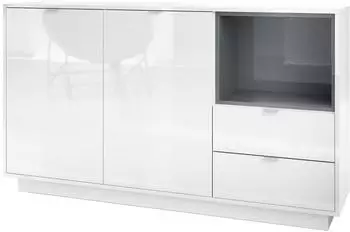 Vladon Metro Sideboard 2 T&uuml;ren, 2 Schubladen, wei&szlig;/grau hochglanz (153x88x38cm)
