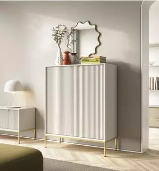 Selsey Vellore Highboard 2-türig, 6 Fächer, greige, goldfarben, 104x125cm