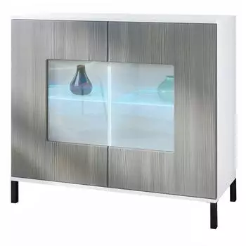 Vladon Gr&ouml;mitz V3 Kommode mit 2 Glast&uuml;ren und RGB-Beleuchtung, wei&szlig; matt/Avola-Anthrazit (92,5x83,5x35cm)
