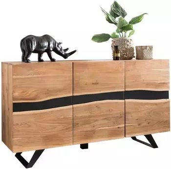 Wohnling Sideboard Akazie Massivholz Baumkante 148x85x43cm