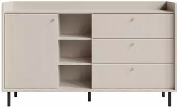 Beautysofa Gloria Kommode mit 3 Schubladen, 1 Tür und offenen Regalen, sandbeige (153x91x42 cm)